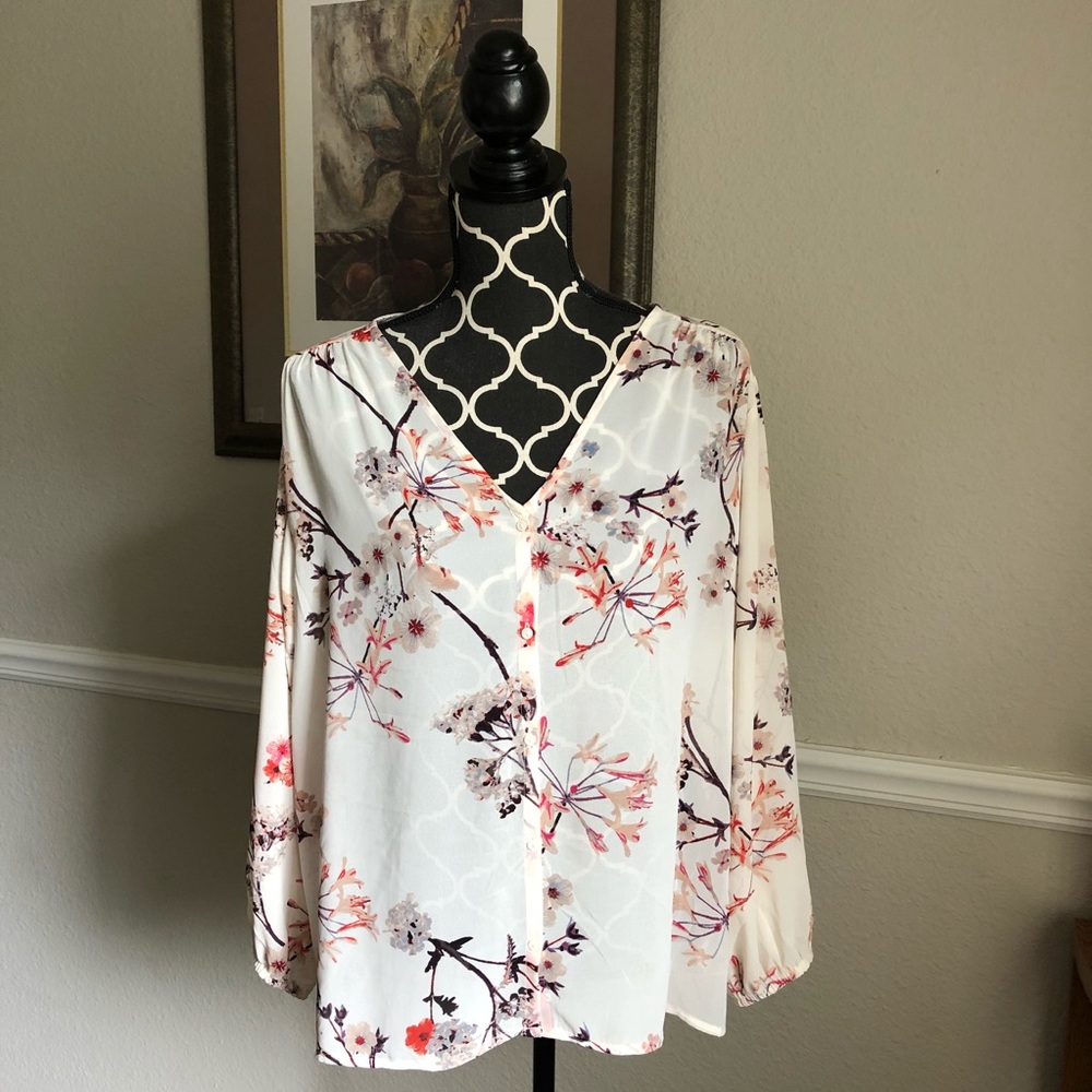 H&M Floral Long Sleeve Sheer Blouse
